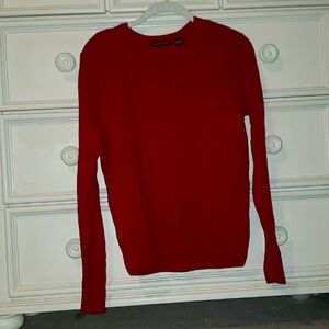 Jeanne Pierre M cable sweater v-neck deep red